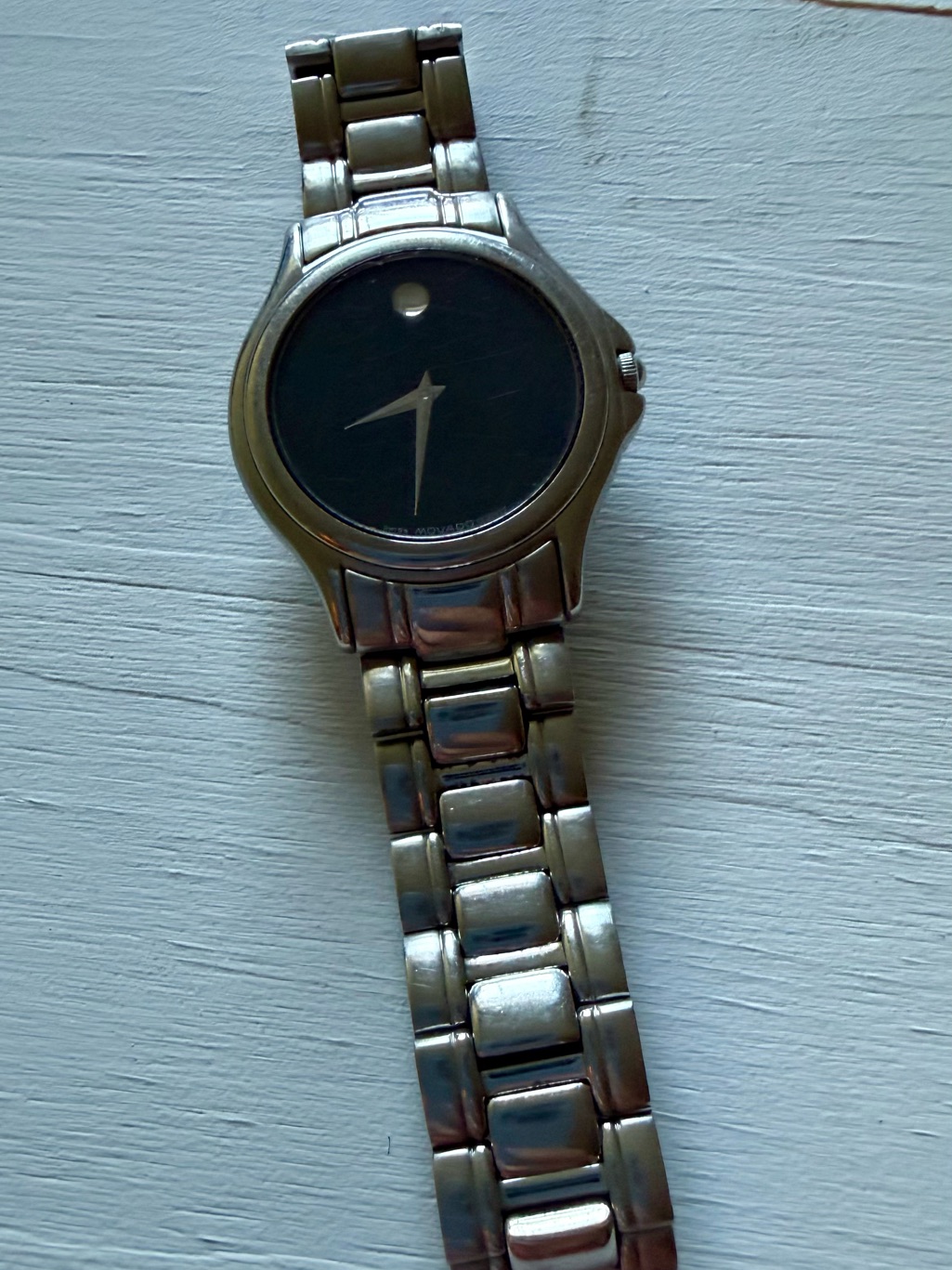 Movado Stainless Steel Wristwatch With Black Dial